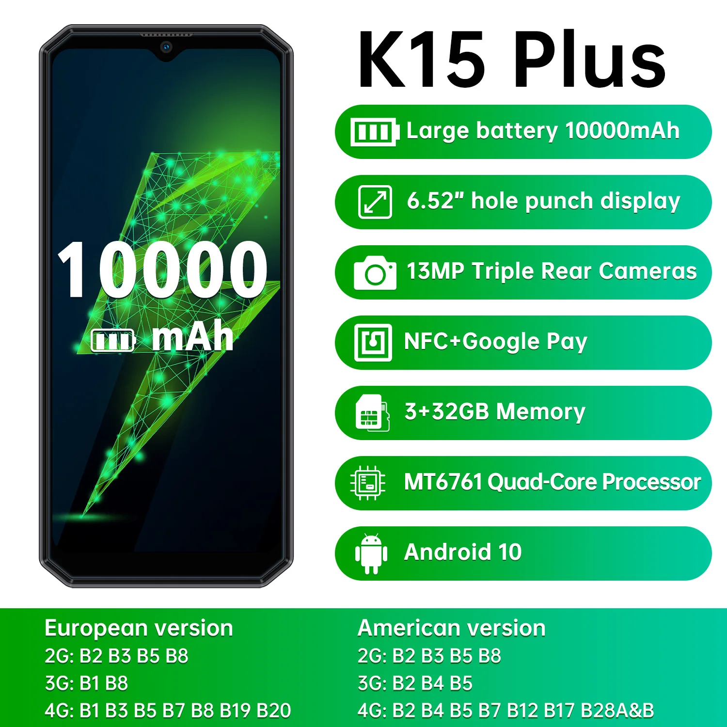 Новый 4G мобильного телефона OUKITEL K15 плюс 6 52 дюймов 18:9 экран 3GB/32GB 10000mAh батарея 4g Octa Core телефон с функцией распознавания лиц