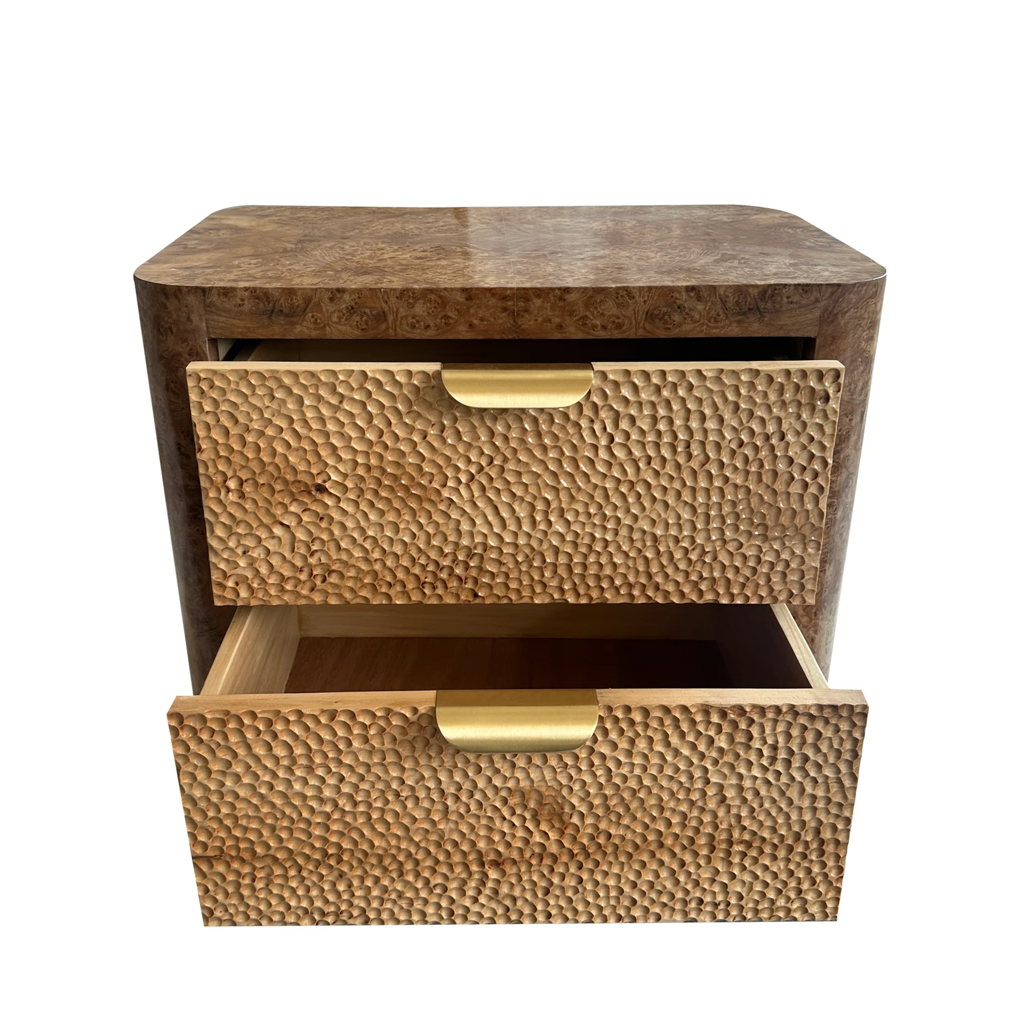 Vintage Wood Burl Veneer Nightstand Handmade Rustic Villa With Iron Handle Home Nightstands