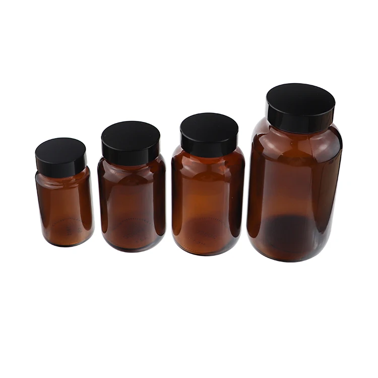60 ml/75ml/100ml/120ml/150ml/200ml/250ml/300 ml Amber Glass Pill Vitamin capsule Bottle Glass Medicine Bottles