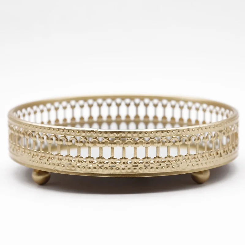 
Декоративный поднос для хранения ювелирных изделий, изящная стеклянная зеркальная основа золотого цвета, Настольная Косметическая тарелка для организации 