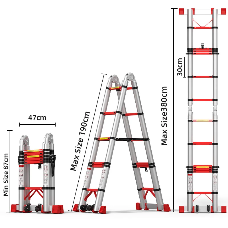 6 ft Step Ladder Metal Stainless Steel Herringbone Ladder Double Telescopic Extension Portable Ladder