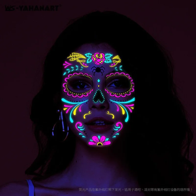 New Product Ideas Party Decoration Waterproof Glow in Dark Halloween Temporary Face Tattoos Sticker