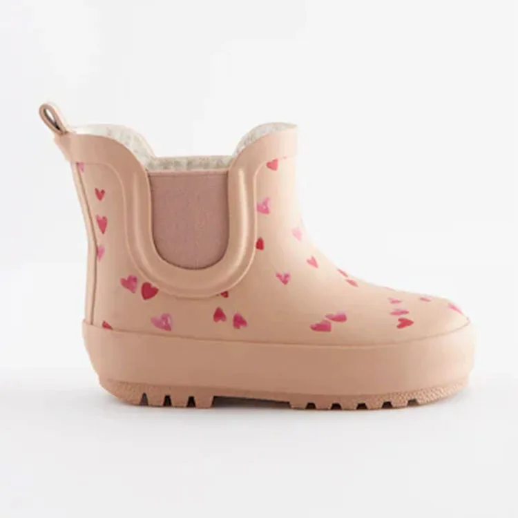 Custom Adorable Short Ankle Design Wellies Warm Faux Fur Lined Kids Rain Boots