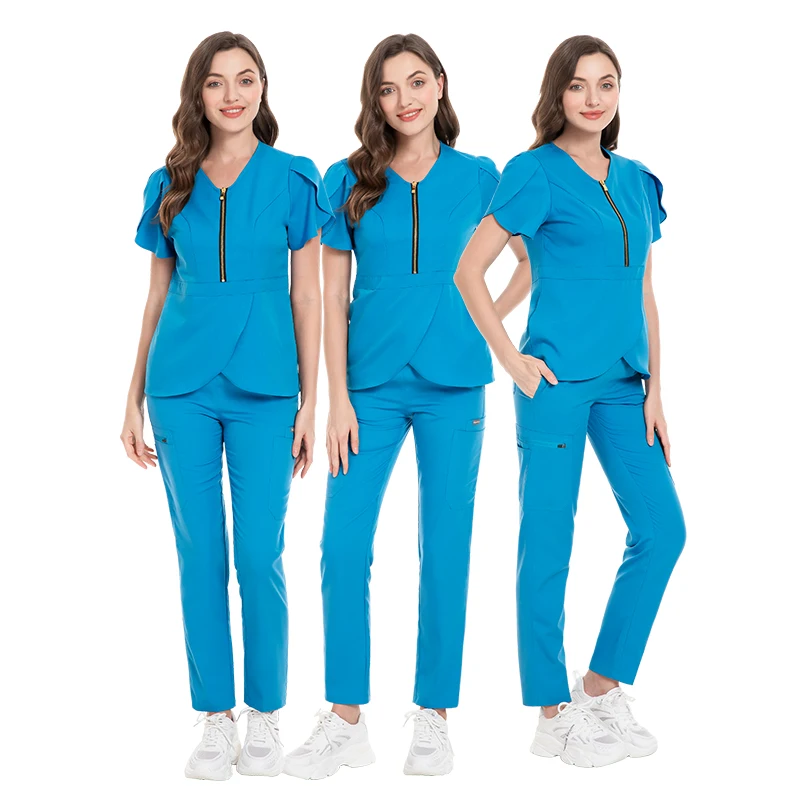 Nurse Workwear Solid Color Nursing Scrubs Women Uniforms Hospital Doctor Work Shirt+pants Medical Clothing