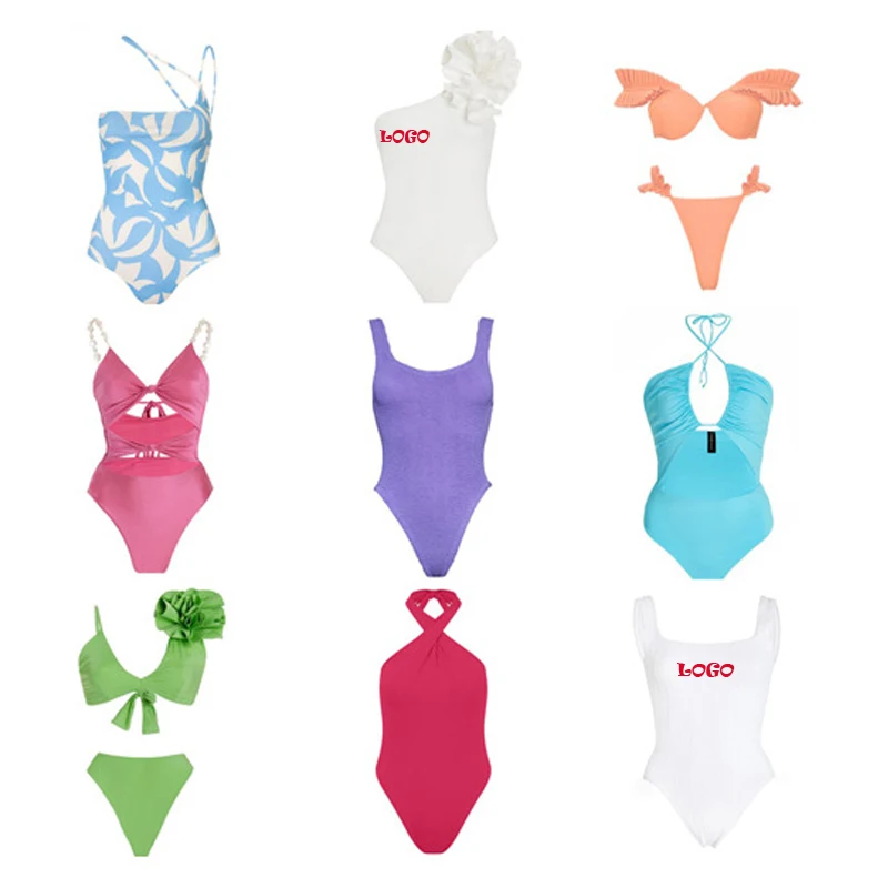 Private Label Brazilian Mujer Ring Bikini Custom Sexy Big Bust Swimwear Canada High Quality Custom Crinkle Swimsuit