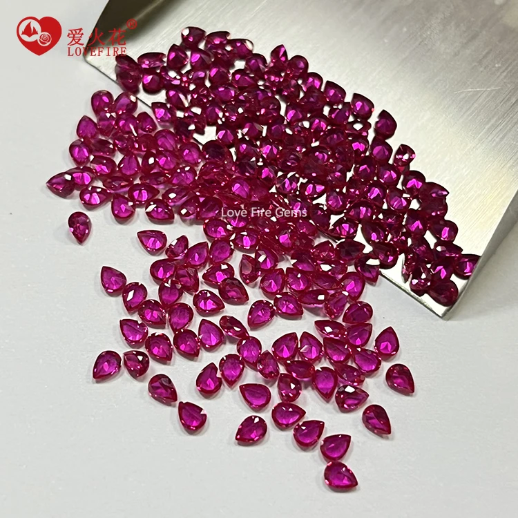 wholesale loose pear cut faceted gemstone 3# rose 5# ruby  8# pigeon blood red synthetic corundum