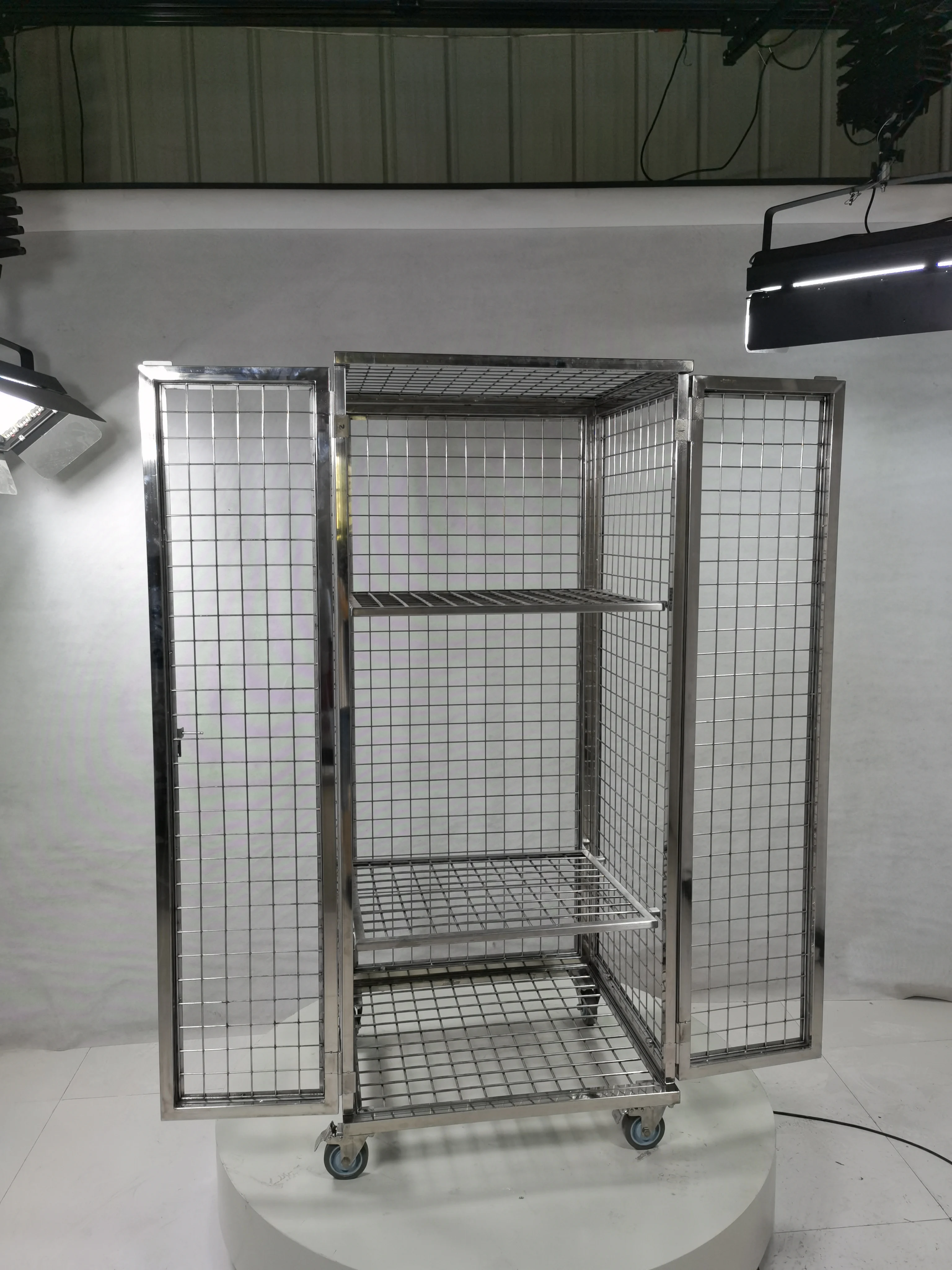 Commercial Lockable Storage Pallet Cage Container Stainless Steel Wire Mesh Security Cage Durable Foldable Trolley Outdoor