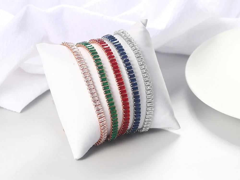 RFJEWEL Best Seller Gold Rose Gold Black Gold Plated Colorful Birthstone Adjustable Bracelet With Rectangle Gemstones For Women