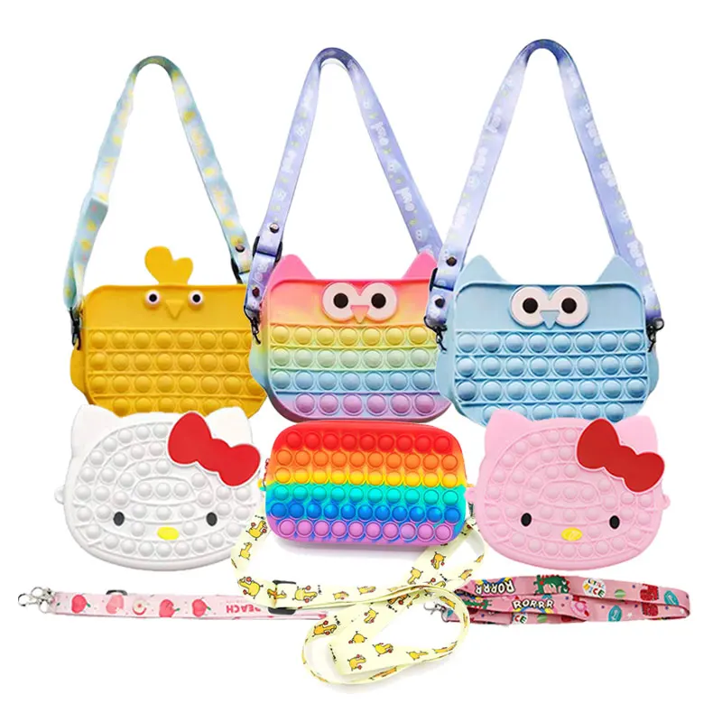 New popping 2021 Push Bubble bolsas Popping bolsos cartoon Kitty cat cartera Fidget toy it hand bag for girls