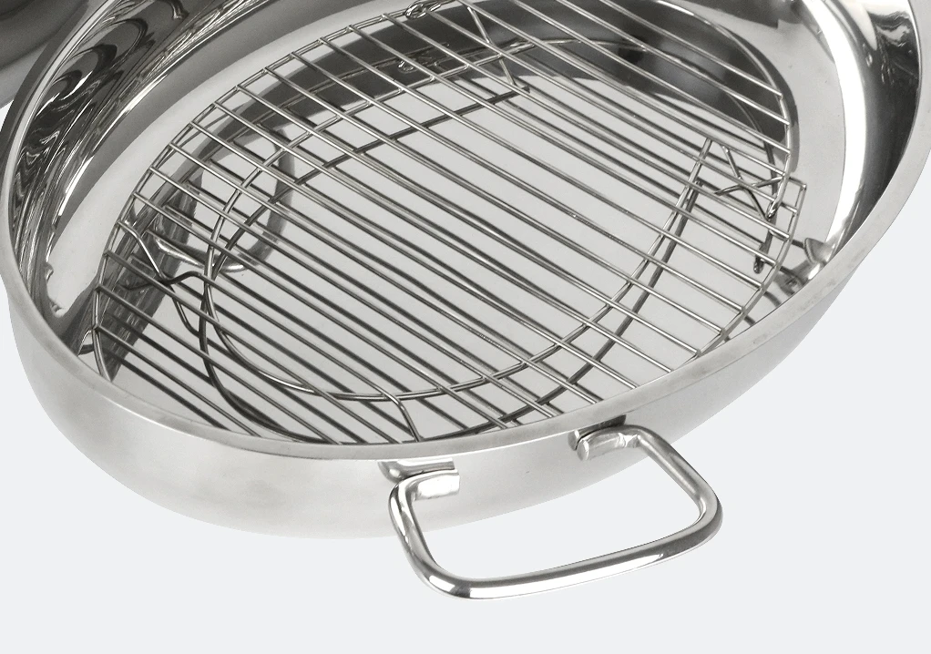Oval Stainless Steel Turkey Roasting Pan with Encapsulated Bottom 4PCS  in One Set