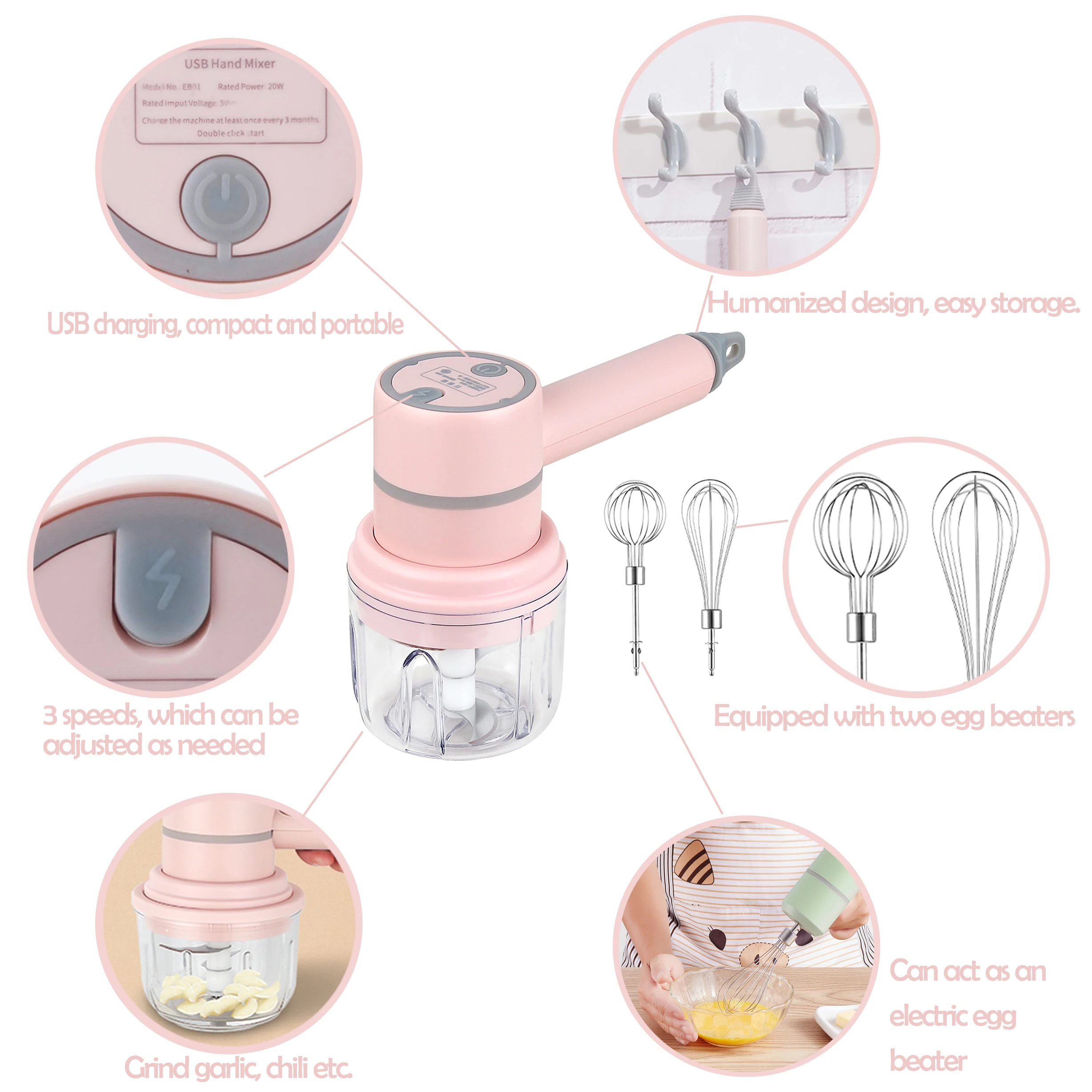 Electric 3-speed speed regulation two-in-one wireless portable manual outdoor household  egg beater food mixer Blender