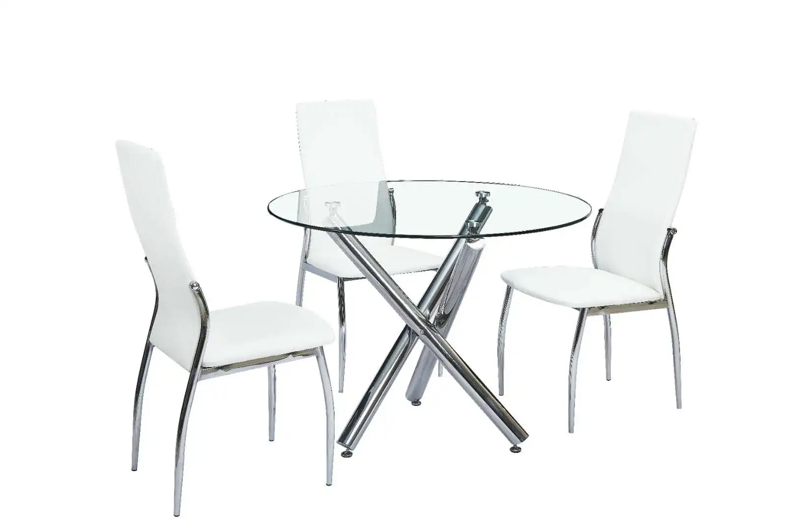 Luxury Italian popular furniture clear tempered glass top and metal chromed legs dining table living room furniture Hot selling