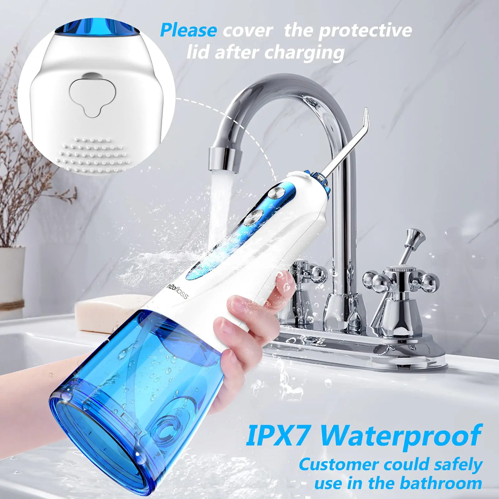 2022 OEM Portable dental water flosser cordless rechargeable oral irrigator  300ML IPX7 5 Modes dental water jet