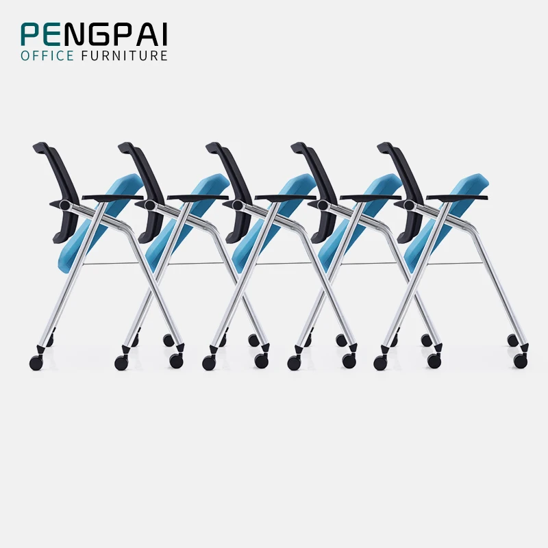 folding training room office chair with writing pad  wheels