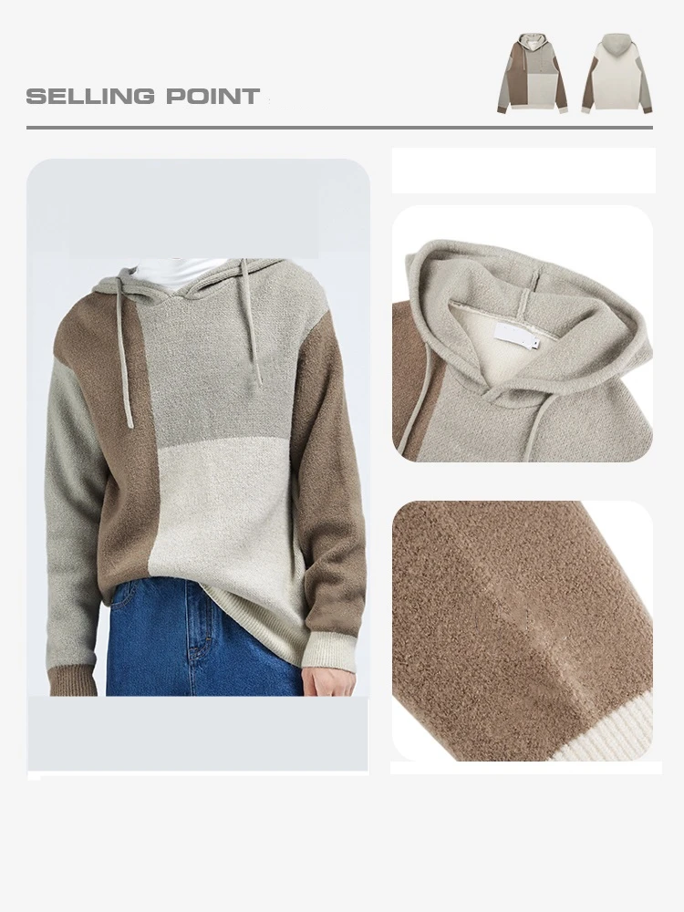 Custom OEM & ODM Long Sleeve Knit hooded Cardigan Sweaters Crew neck men clothes fashion knitted hood sweater man