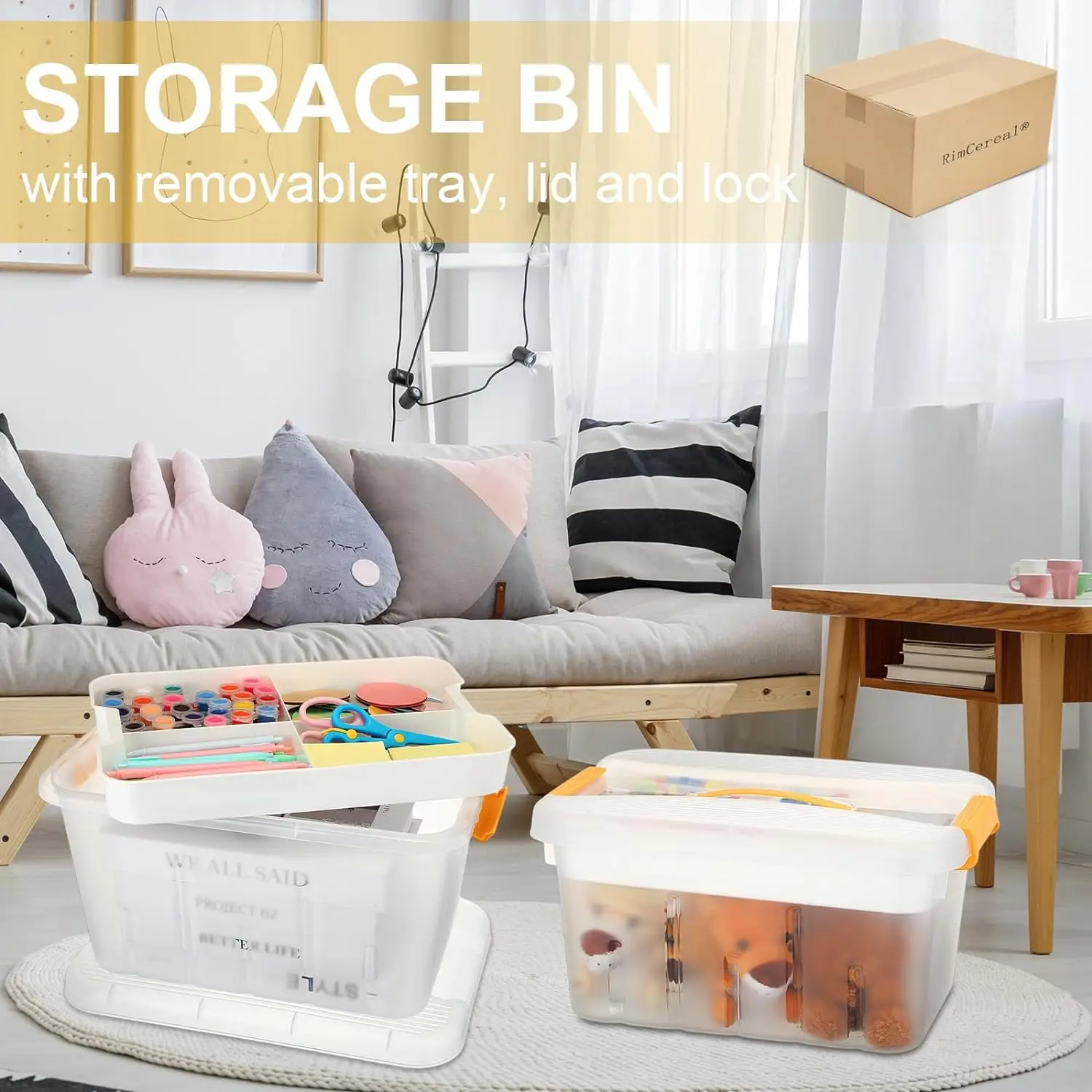 12 Qt Storage Box with Removable Tray Clear Plastic Storage Container Box with Lid organizing tool boxes for Craft Supplies