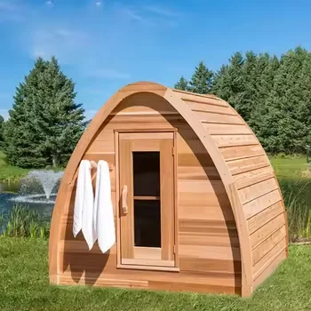 Outdoor sauna rain drop tradition cedar wood outdoor dome sauna dry steam room barrel sauna with panoramic wood fired stove