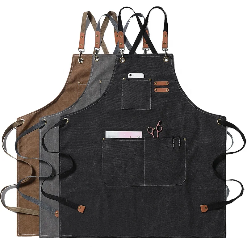 
Cotton Canvas Cross Back Apron custom logo Men Women Waiters Artists Barista apron Cafe Shop Bar outdoor BBQ Garden Work Apron 