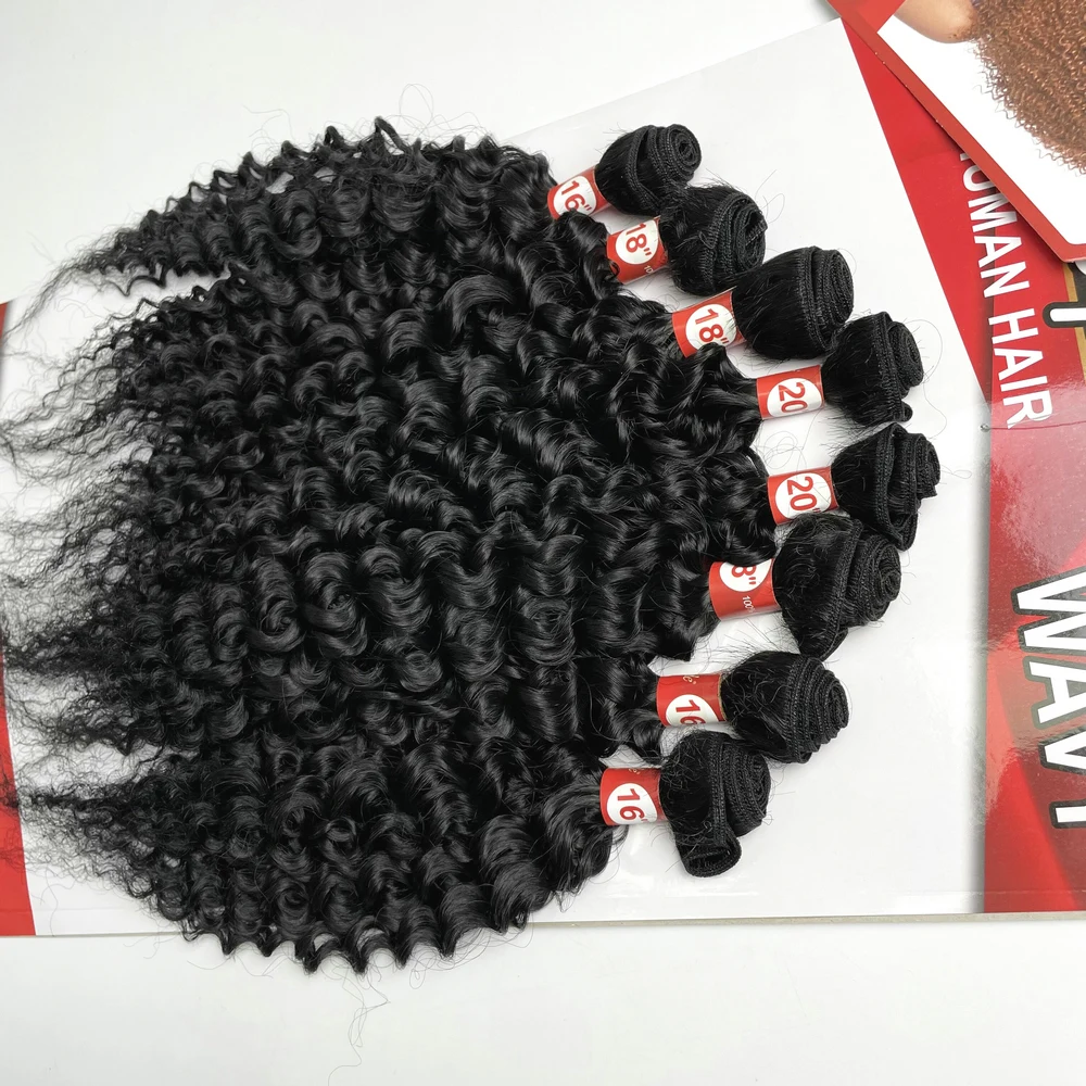 Adorable synthetic hair mix human hair , water wavec curly blend hair extension 8 bundles in a pack