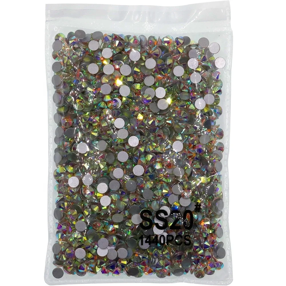1440pcs AB/Clear Super Glitter Rhinestone ss3-ss16 Flat-Back Non HotFix 3D Glass Nail Art DIY Round Crystal Manicure Diamond