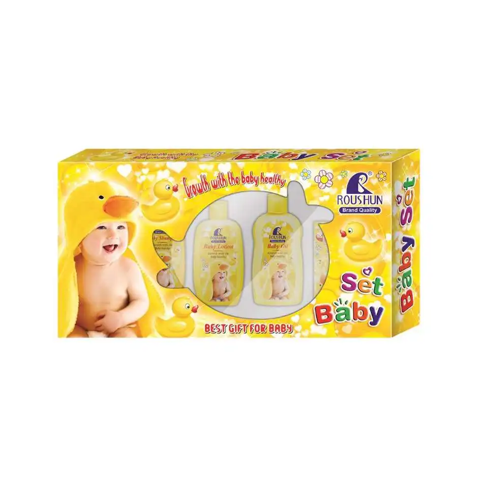 RTS Hot Selling 5 Kind Skin Care  Products - Lotion, Shampoo & body Wash, Daily Cream-to-Powder, Baby Oil soap  set