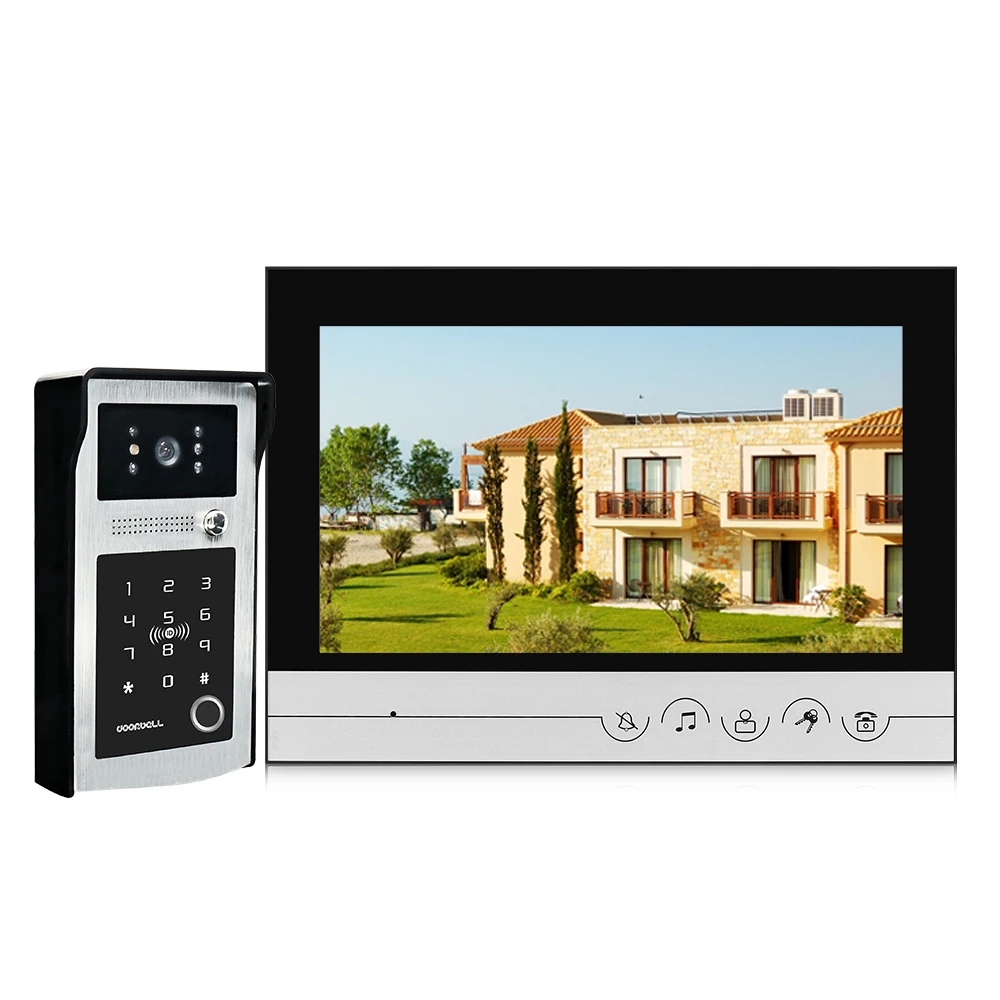 9inch password and  IC card video door phone intercom doorbell with IR night vision camera fingerprint access control system