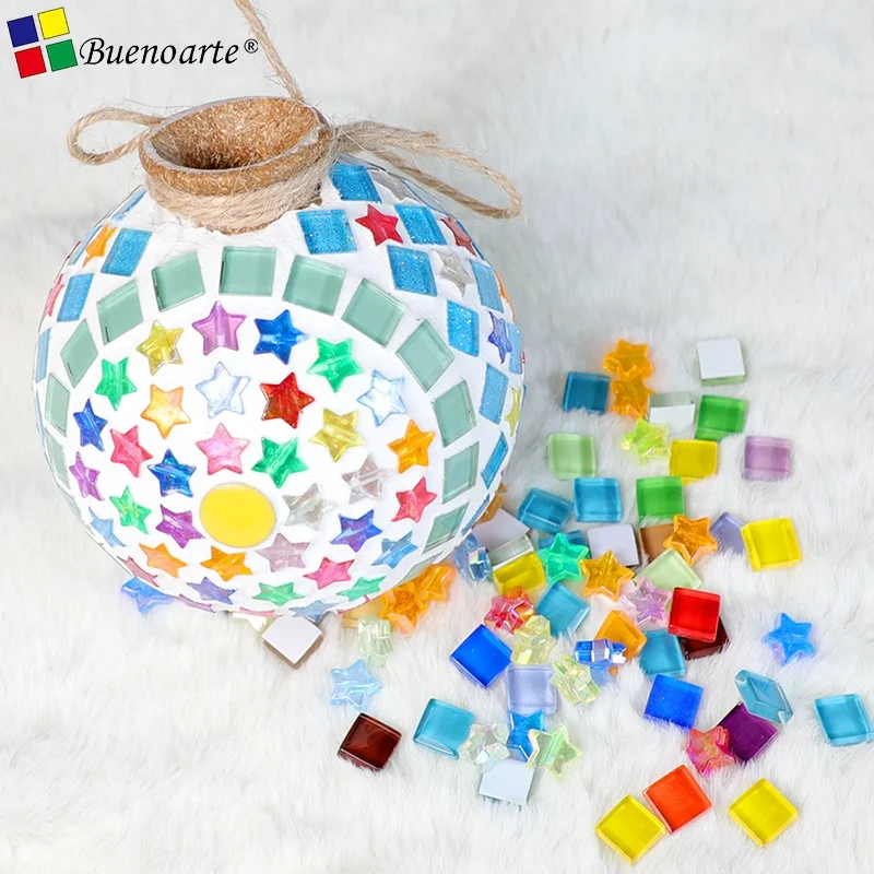 DIY Mosaic Crystal Glass Tile With Star Acrylic Insert Hobby Craft Tile, Creative Mosaic Craft Tile For Educational Toy