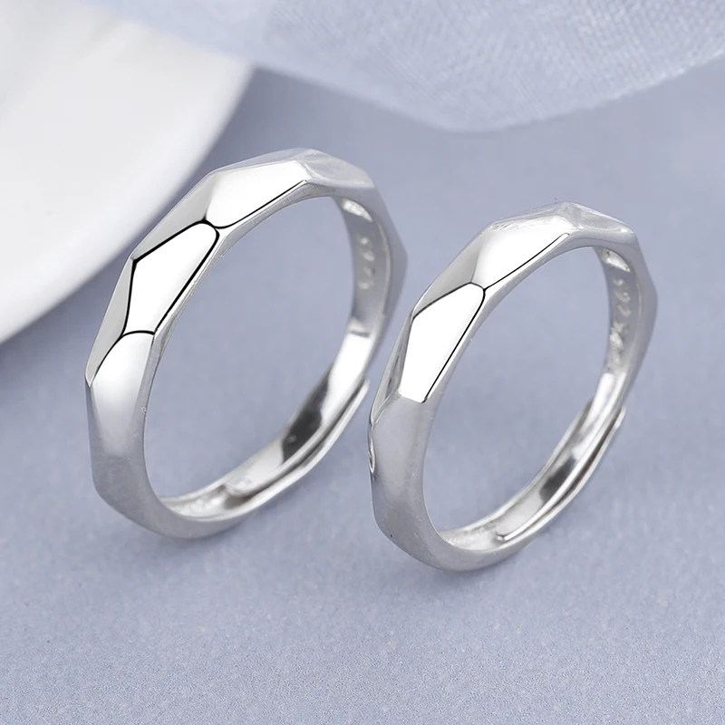 
Fashionable and simple geometric adjustable ring s925 sterling silver diamond-shaped glossy couple ring 
