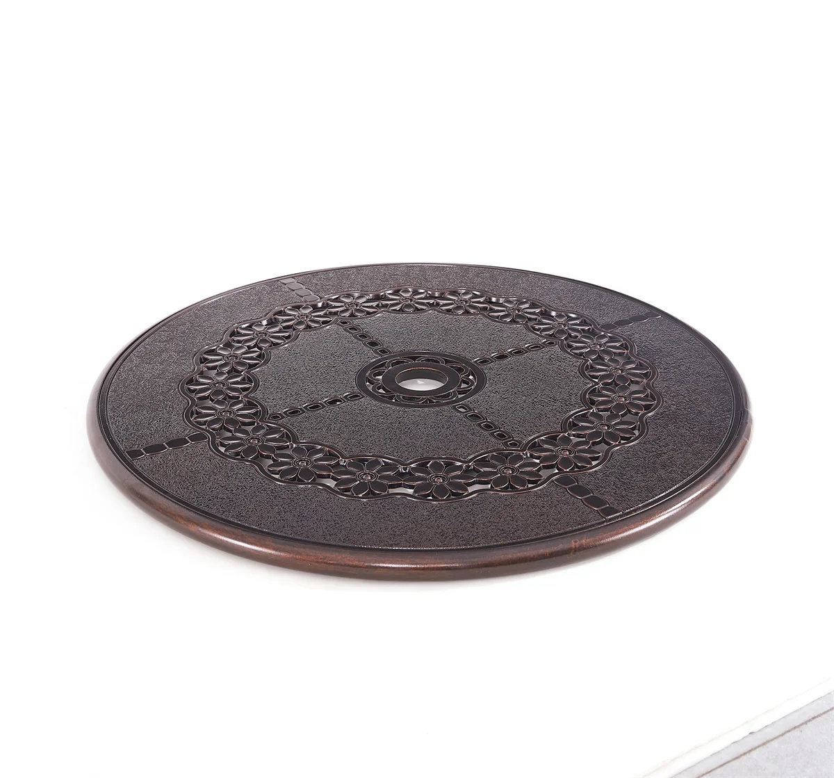 Cast aluminum garden table for patio yard balcony villa outdoor furniture round metal street coffee table with umbrella hole