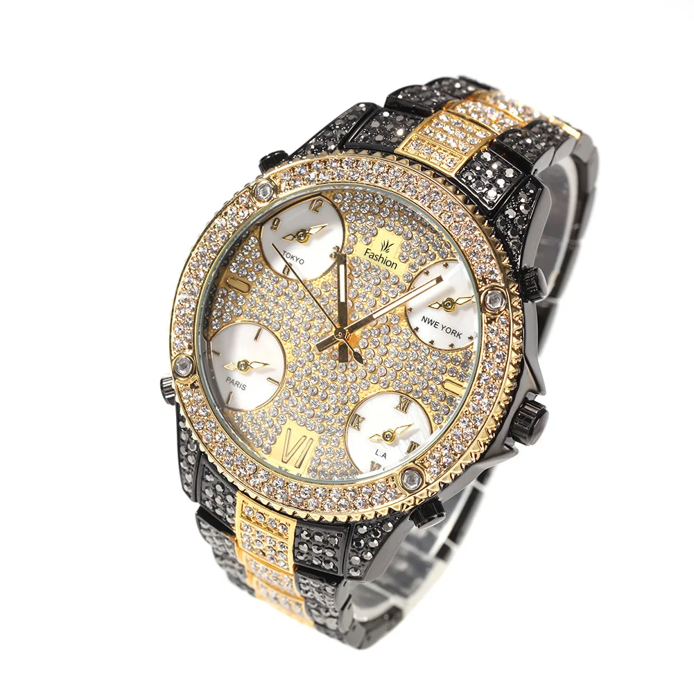 Diamond inlaid large dial hip hop icy watch for women fashion business men wrist watch