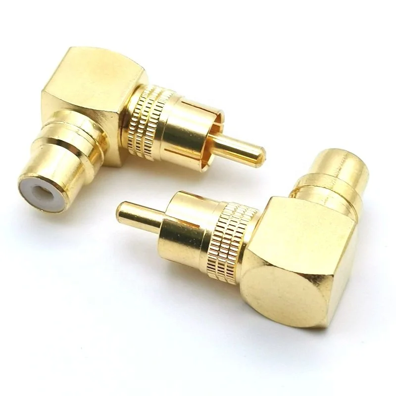 RCA Right Angle Male to Female Gold Plated Brass Banana Connector 90 Degree AV Audio Adapters Cable Plug