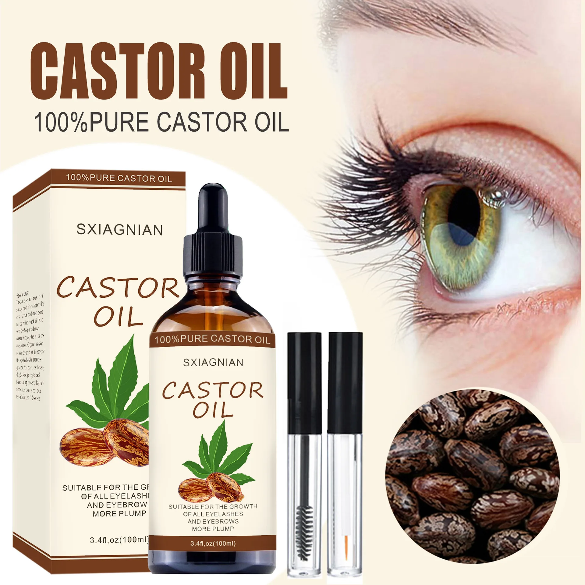 
 100ML Black Castor Oil Hair Growth Essential Oil Castor Organic Eyelash Growth Eyebrow Enhancer Serum Lash Lift Hair Care  