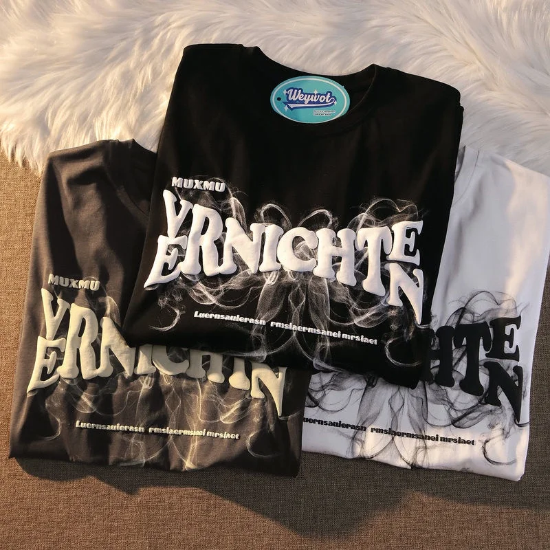 Professional Custom Manufacturer T-shirt Full  100% cotton Slim Fit Vintage Streetwear For Men Puff Printed