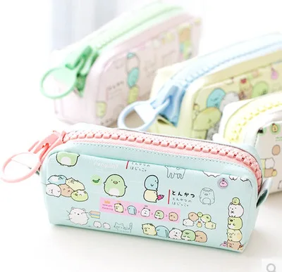 China Stationery Creative Simple Cartoon PU Leather Personality Large Zipper Student Pencil Bag Canvas Large Capacity Pencil Bag