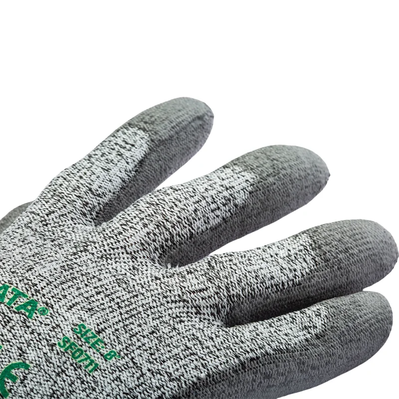 In Stock Gray 13G Anti-Cut Level 5 EN388 PU coated HPPE Cut Resistant ANSI Protection Safety Work Gloves