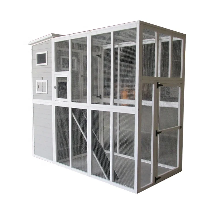 Large Wooden Outdoor Cat House with Large Run for Play Condo Area for Sleeping