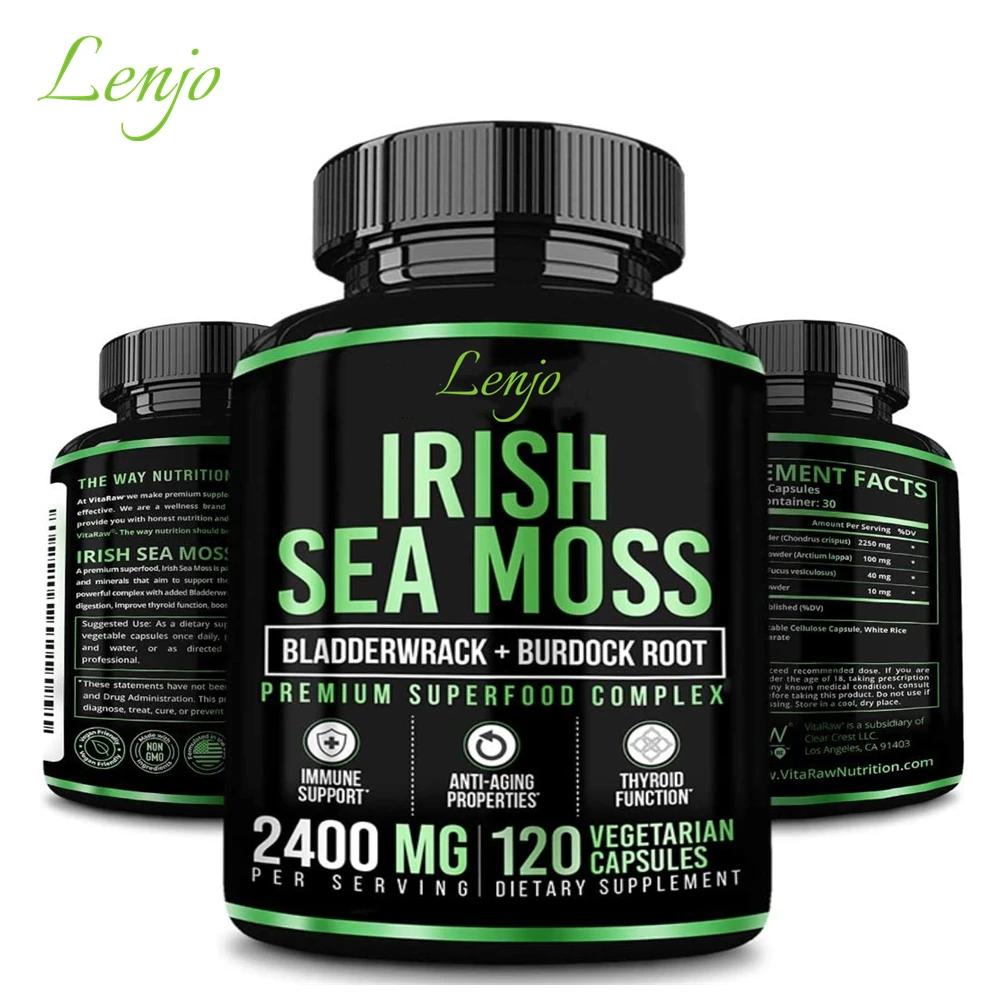 Органические ирландское море мох капсулы корня лопуха и Bladderwrack порошок 2400 мг Seamoss таблетки для иммунной системы поддержки
