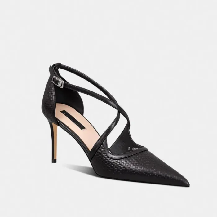 Handmade Women Genuine Leather Thin High Heel Cross Strap Pumps Elegant Office Ladies Dress Pumps Shoes