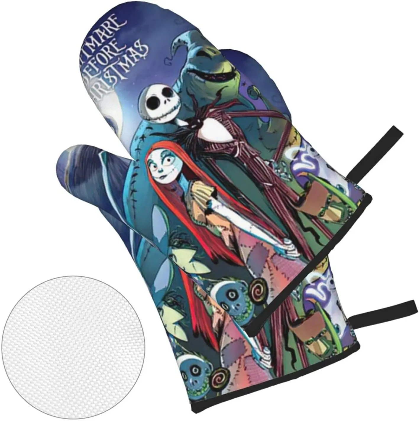Waterpoof Oven Mitts And Pot Holders Sets The Nightmare Before Christmas With Lanyard High Heat Resistant Soft Cotton