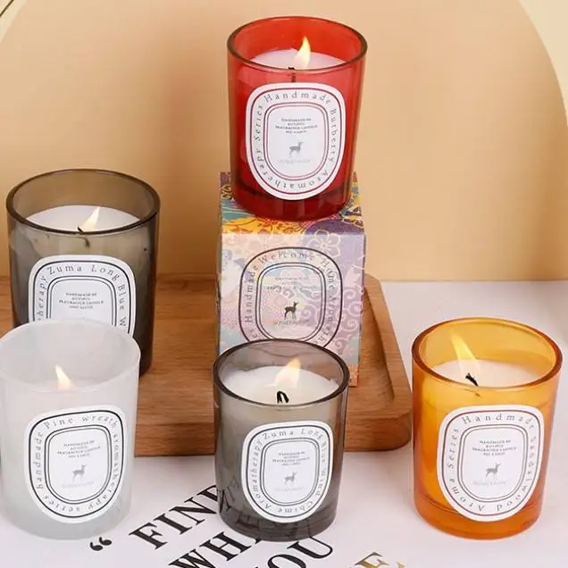Colors Scented Candle Jars Aromatic Candle with Colorful Glass Wholesale China Wholesale Soy Wax Candle Glass SCH Pillar CN;SIC