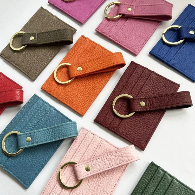 Travel Genuine Leather Identity Slim Business Wallet Purse Keychain Set Custom Luxury Men Women Id Credit Card Holders