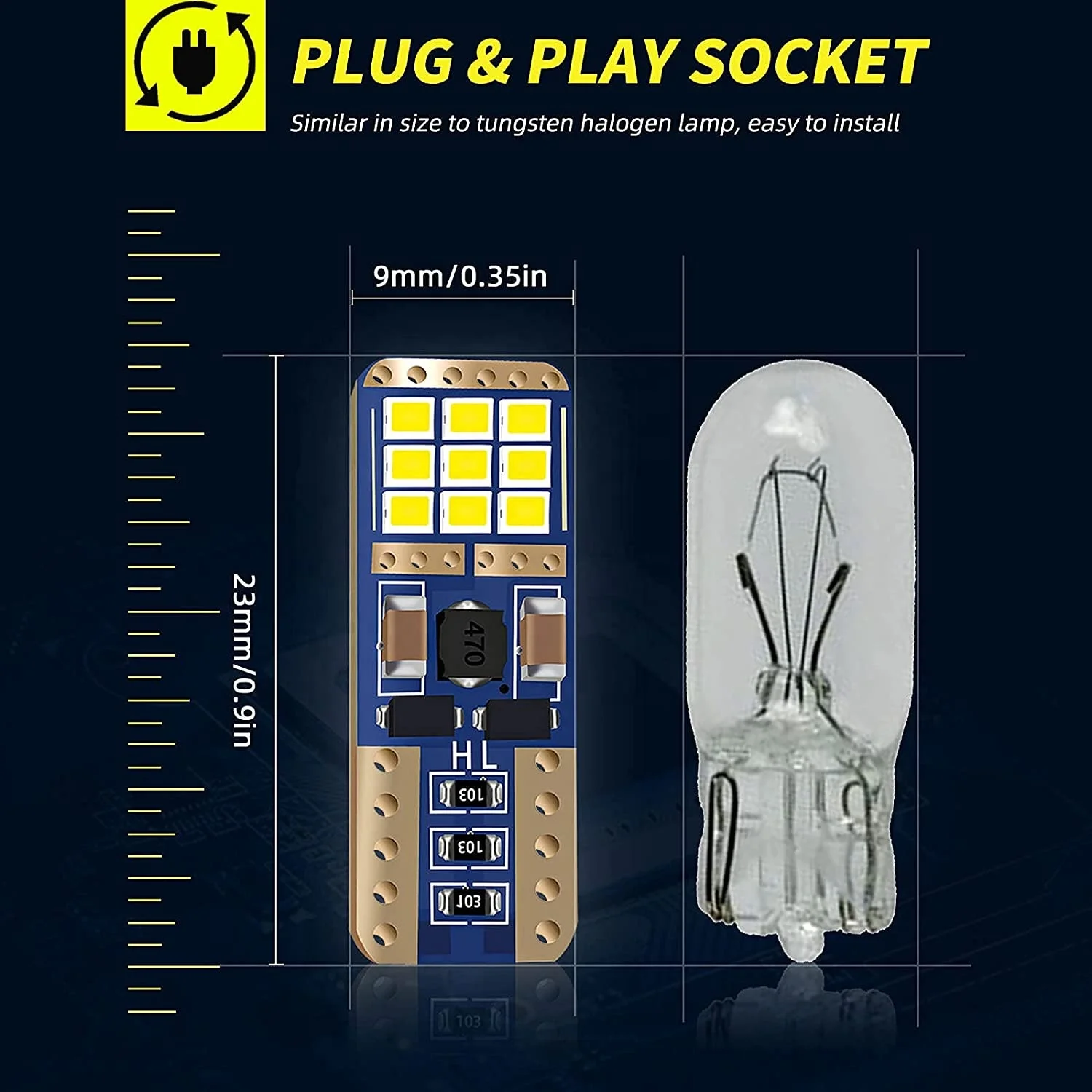 Extremely Bright 194 LED Bulb 6000K White T10 168 174 W5W 2825 Wedge 18SMD LED Replacement Bulb for Dome Map Door Courtesy light