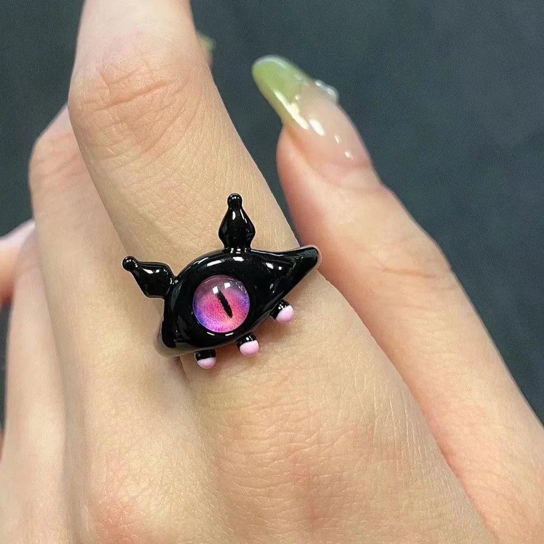 Wholesale Jewelry Women Vintage Minimalist Personalized Sweet Rings for Girl Pink Crystal Anima Cat Monster Eye Adjustable Ring