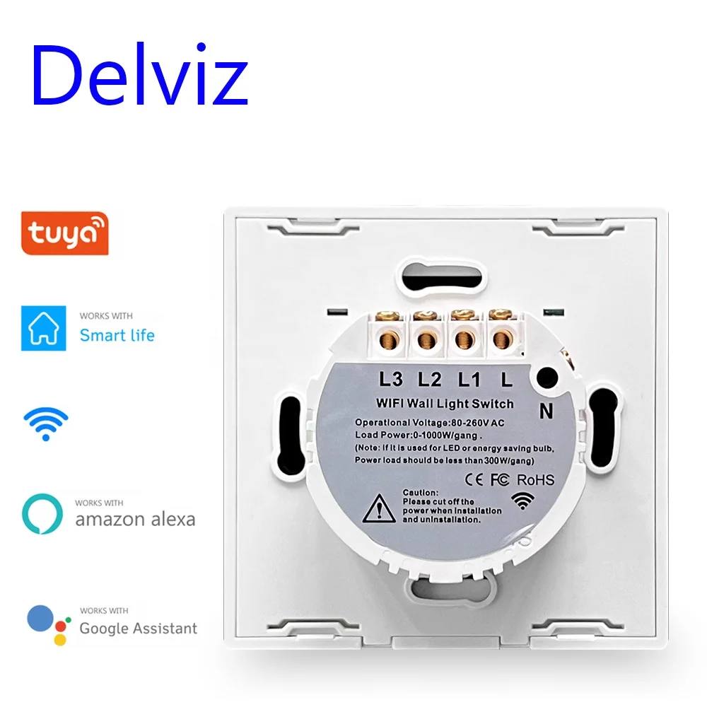 Delviz EU Standard Crystal glass touch panel,Remote Control Tuya Wall Switch Work With Google Alexa,WIFI Wall Light Smart switch