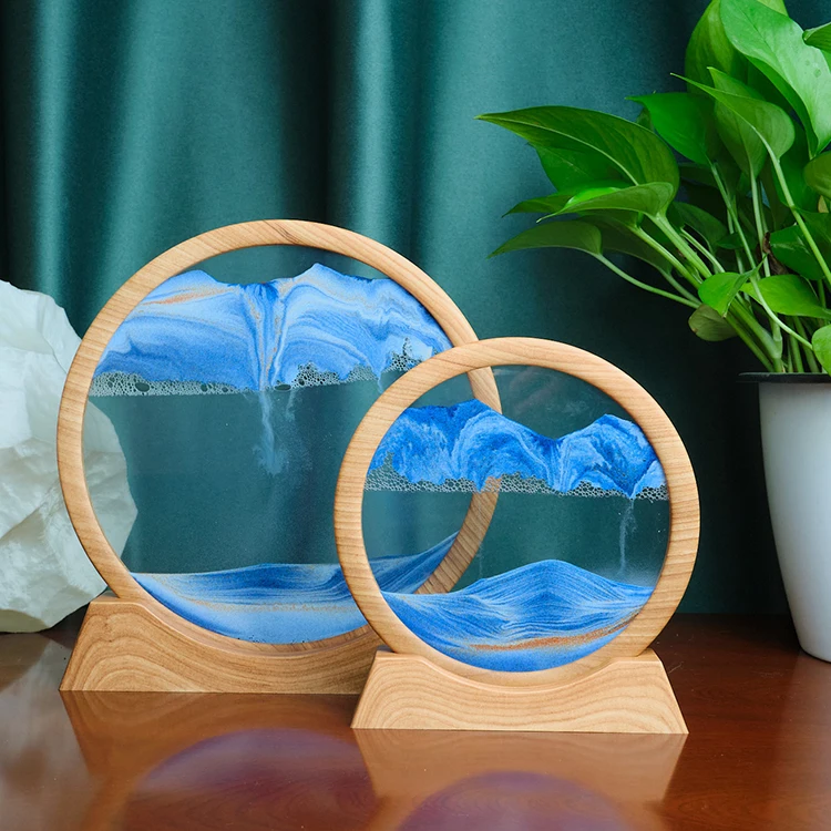 Деревянная рама, динамический движущийся песок, искусство, картина, круглые 3d-песочные часы, Декор для дома, сенсорные игрушки