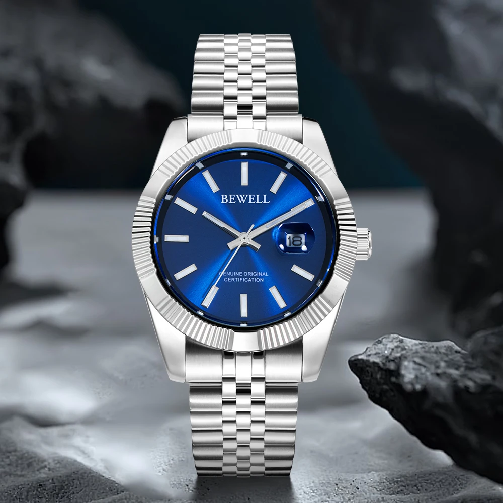 2024 Fashionable High Quality Alloy Automatic Blue Watch for Men Customized Logo Cheap Mechanical Watches Men OEM/ODM Acceptable