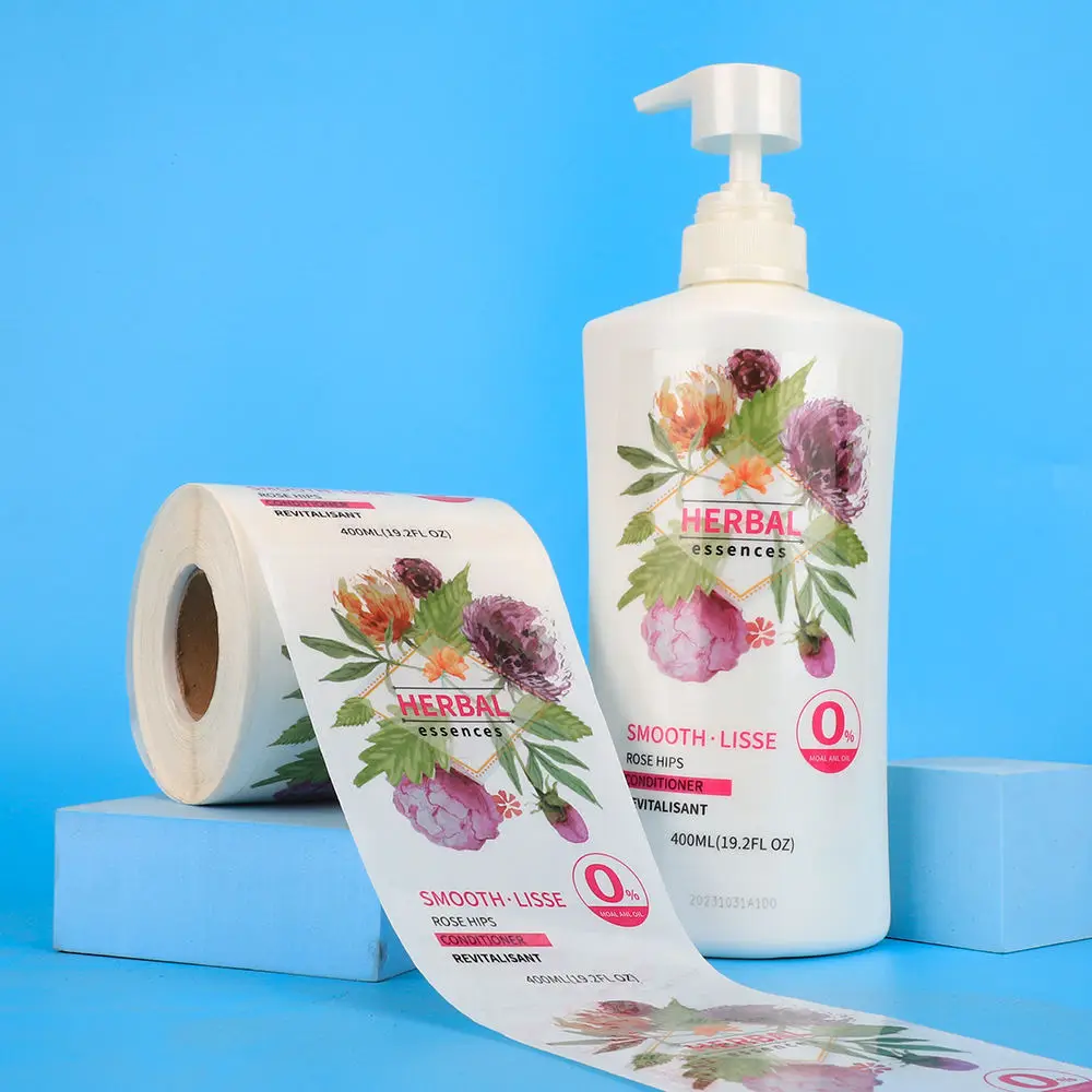Custom Waterproof Transparent BOPP Vinyl White Silk Screen Printed Clear Stickers Labels For Cosmetic Shampoo Bottles Packaging