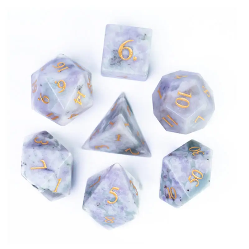 Natural Gemstone Rose Quartz Game Dice, handmade Engraved stone dice For DnD RPG precious dice