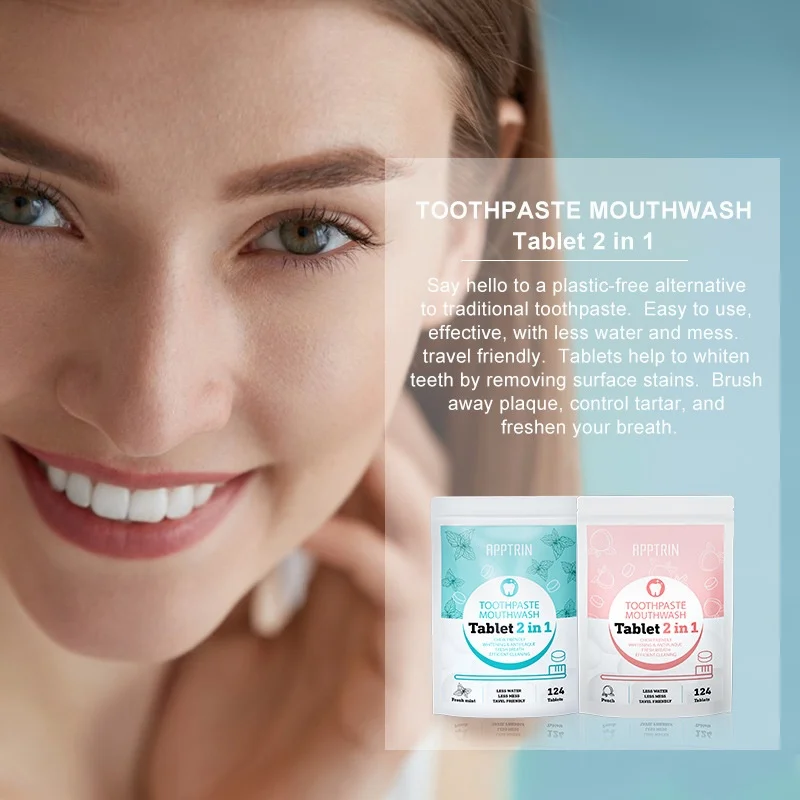 OEM Logo Chewable Toothpaste Tablets Fluoride-Free Biodegradable Hydroxyapatite Adult Home Use Natural Organic Teeth Whitening