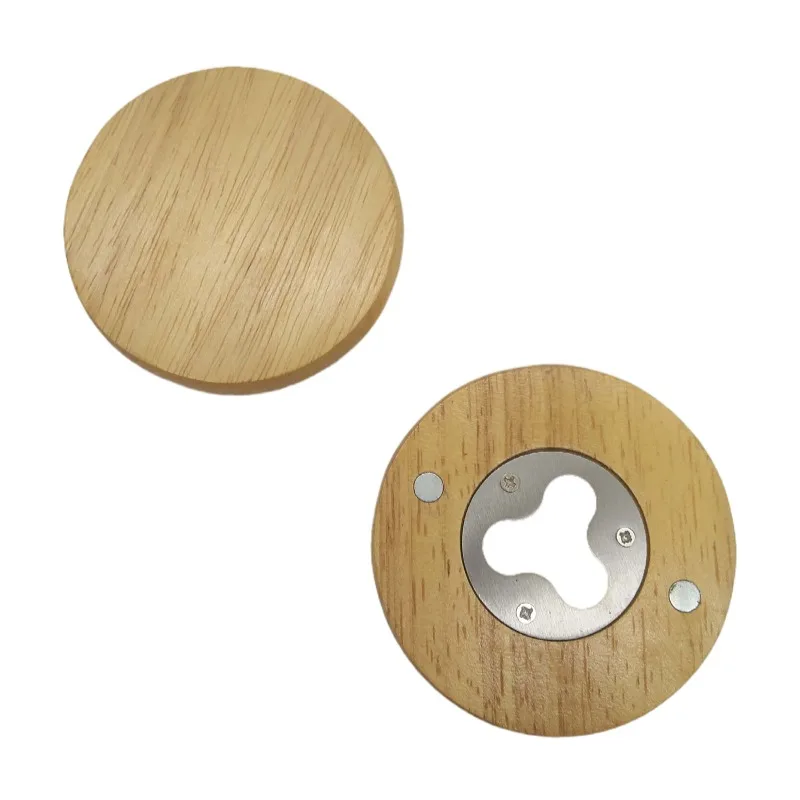nice quality ready to shp low moq custom logo laser engrave magnetic round wood coaster beer bottle opener